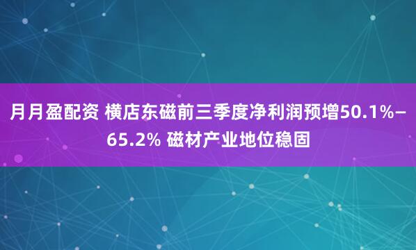 月月盈配资 横店东磁前三季度净利润预增50.1%—65.2% 磁材产业地位稳固